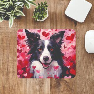 Border Collie Hearts Computer Mousepad Office Decor Mouse Mat Handmade